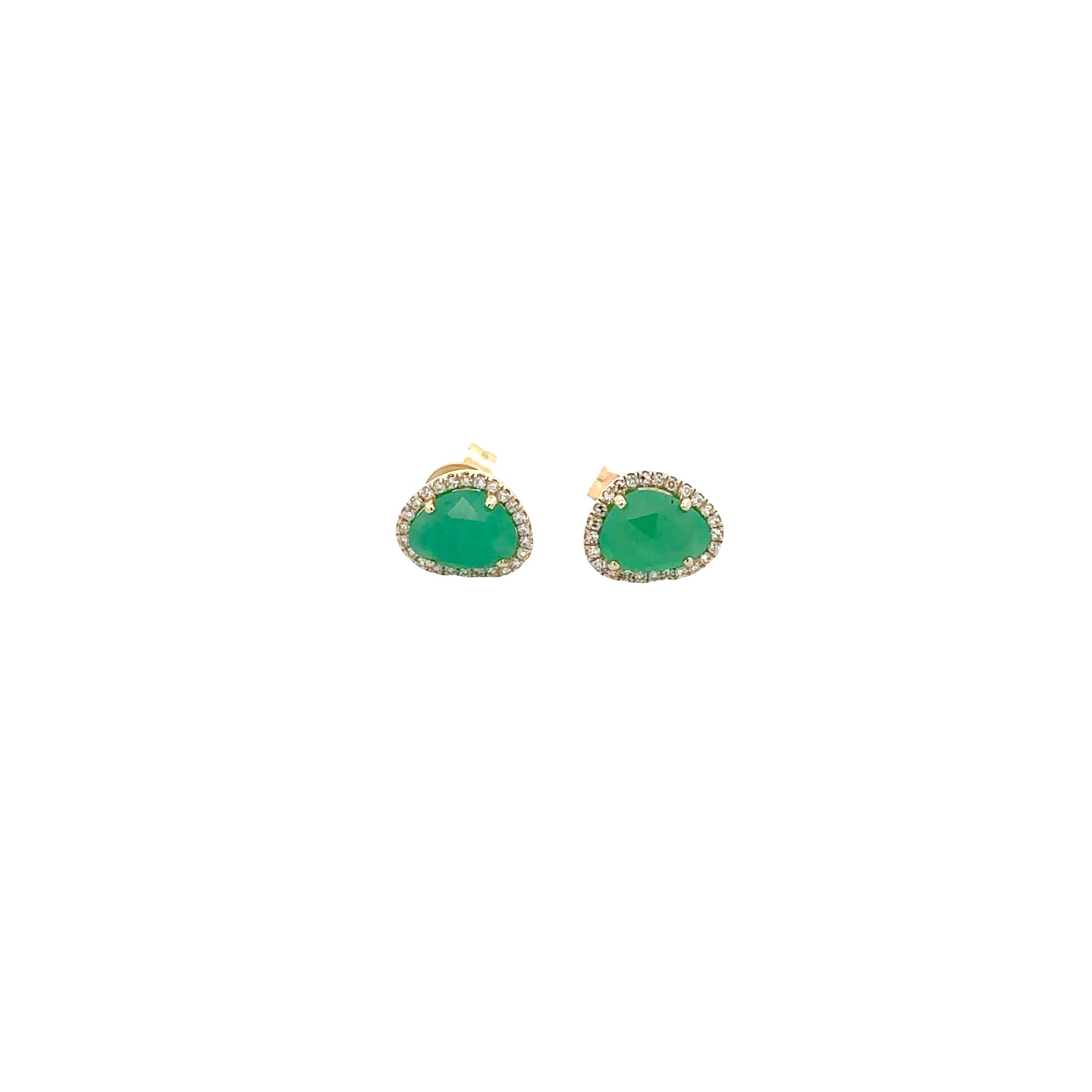 WD1353 14KT Gold Organic Shaped Emerald with Diamond Halo Stud Earrings