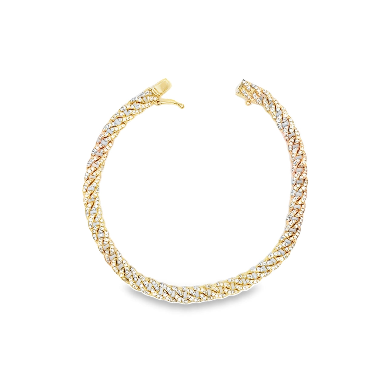 WD1360 14kt Gold Cuban Link Bracelet with Pave Set Diamonds