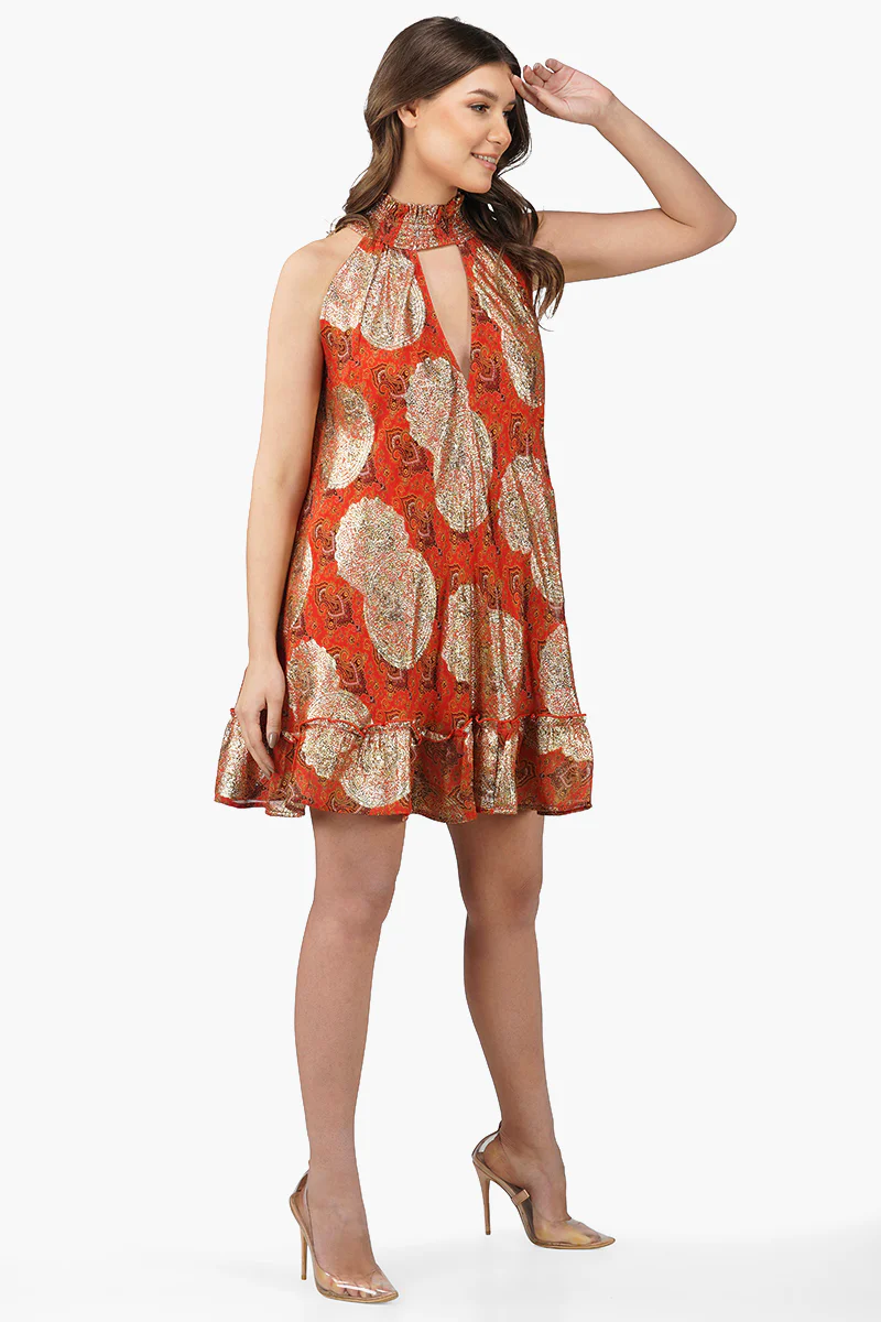 Omnia High Neck Short Dress