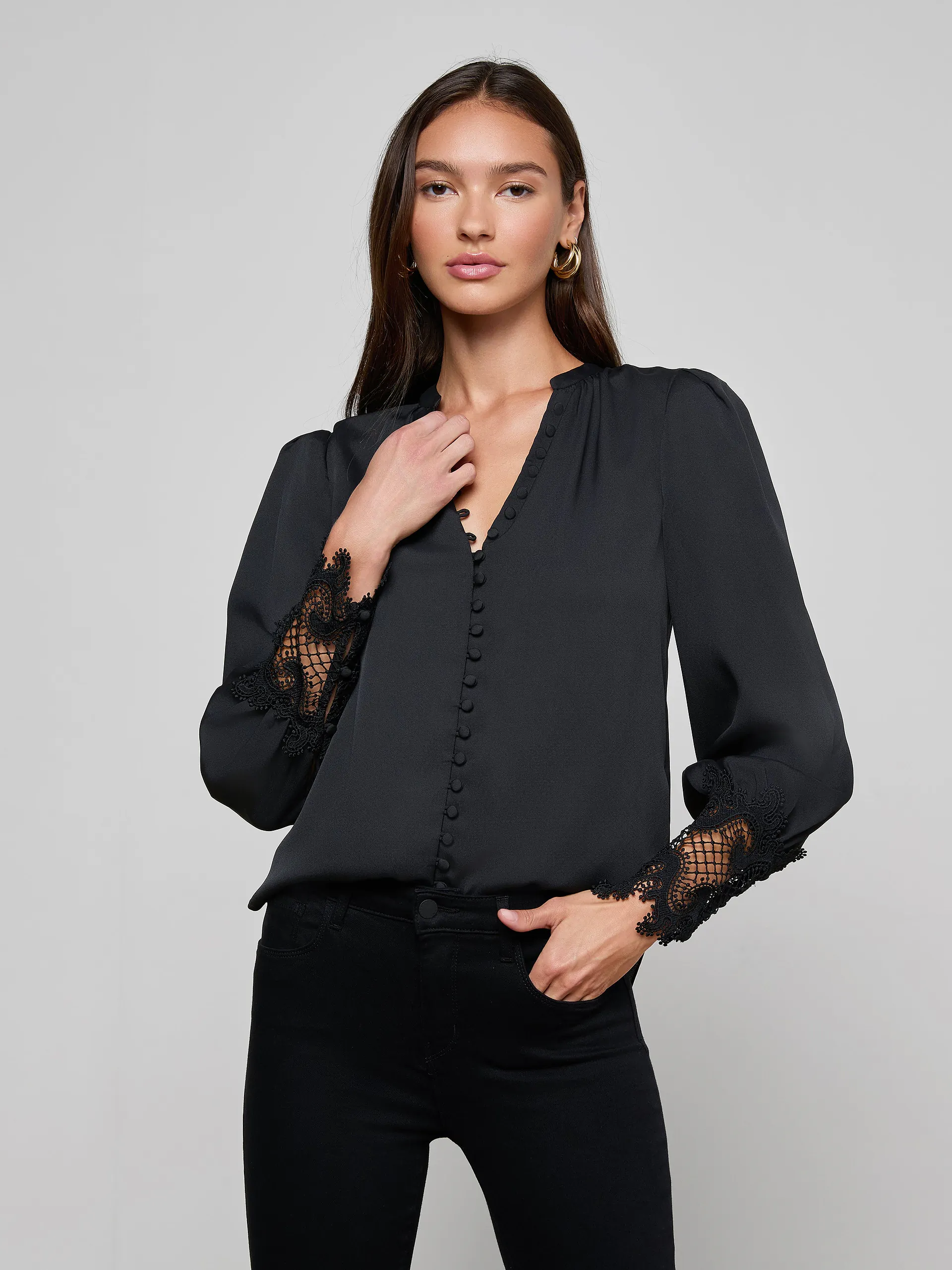 40411PYTb L'AGENCE Ava Lace Cuff Blouse