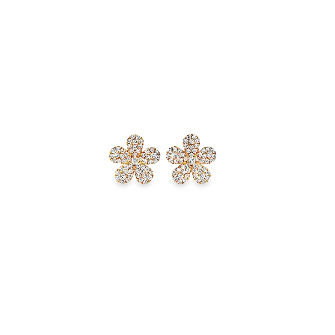 WD1296 18kt Gold Pave Diamond Daisy Flower Earrings