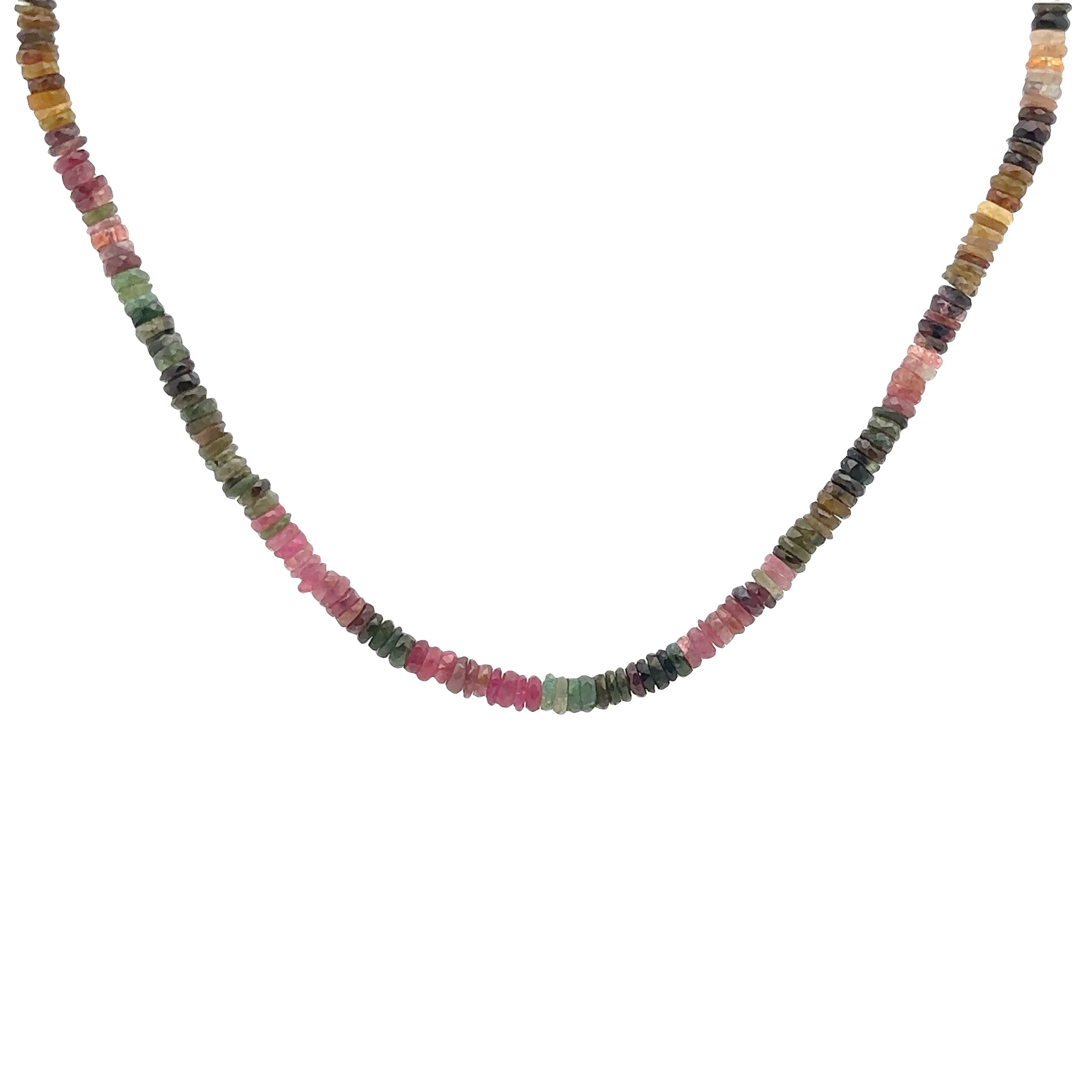 WD1935 Watermelon Tourmaline Beaded Necklace — 14K Yellow Gold