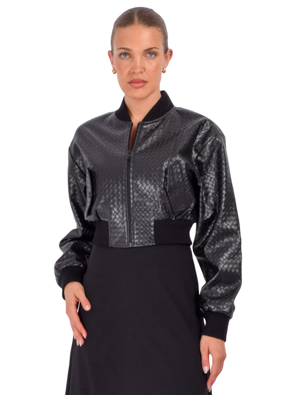 Evelinwb LAMARQUE The Faux Leather Basket Weave Bomber Jacket