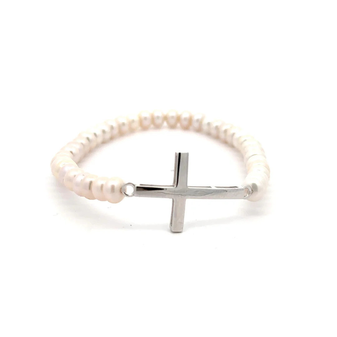 LG133 Faith Sterling Silver and Freshwater Pearl Bracelet