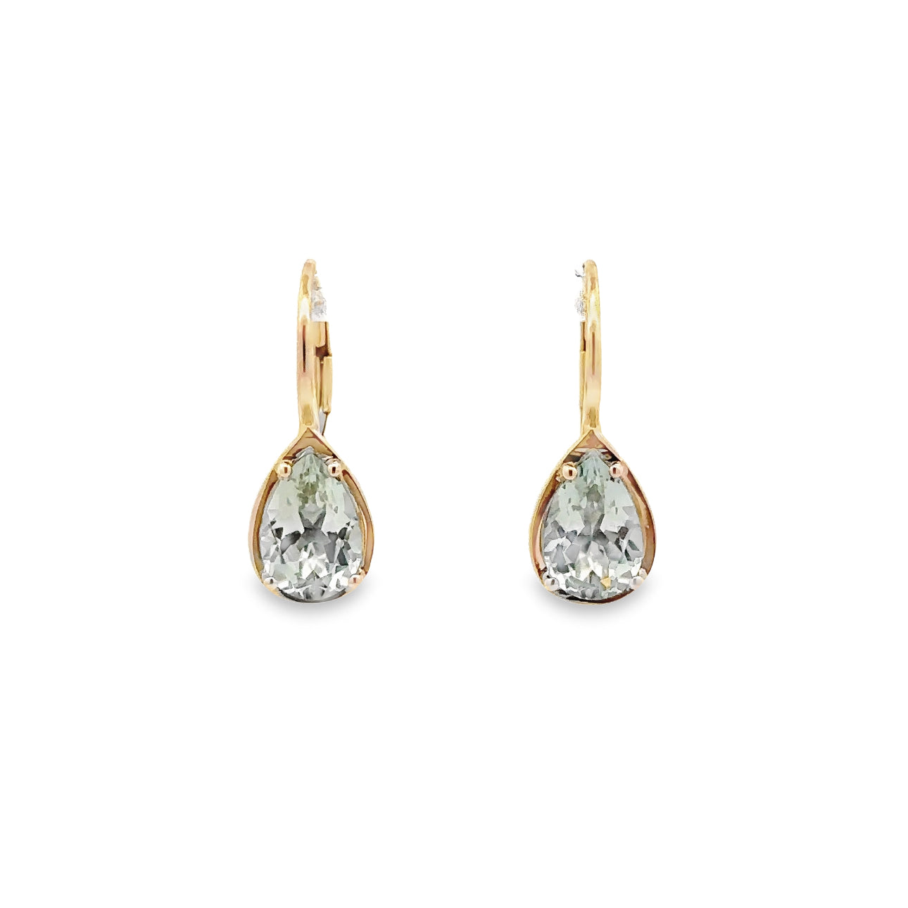 WD 1344 14KT Gold Pear Shaped Green Amethyst Earrings