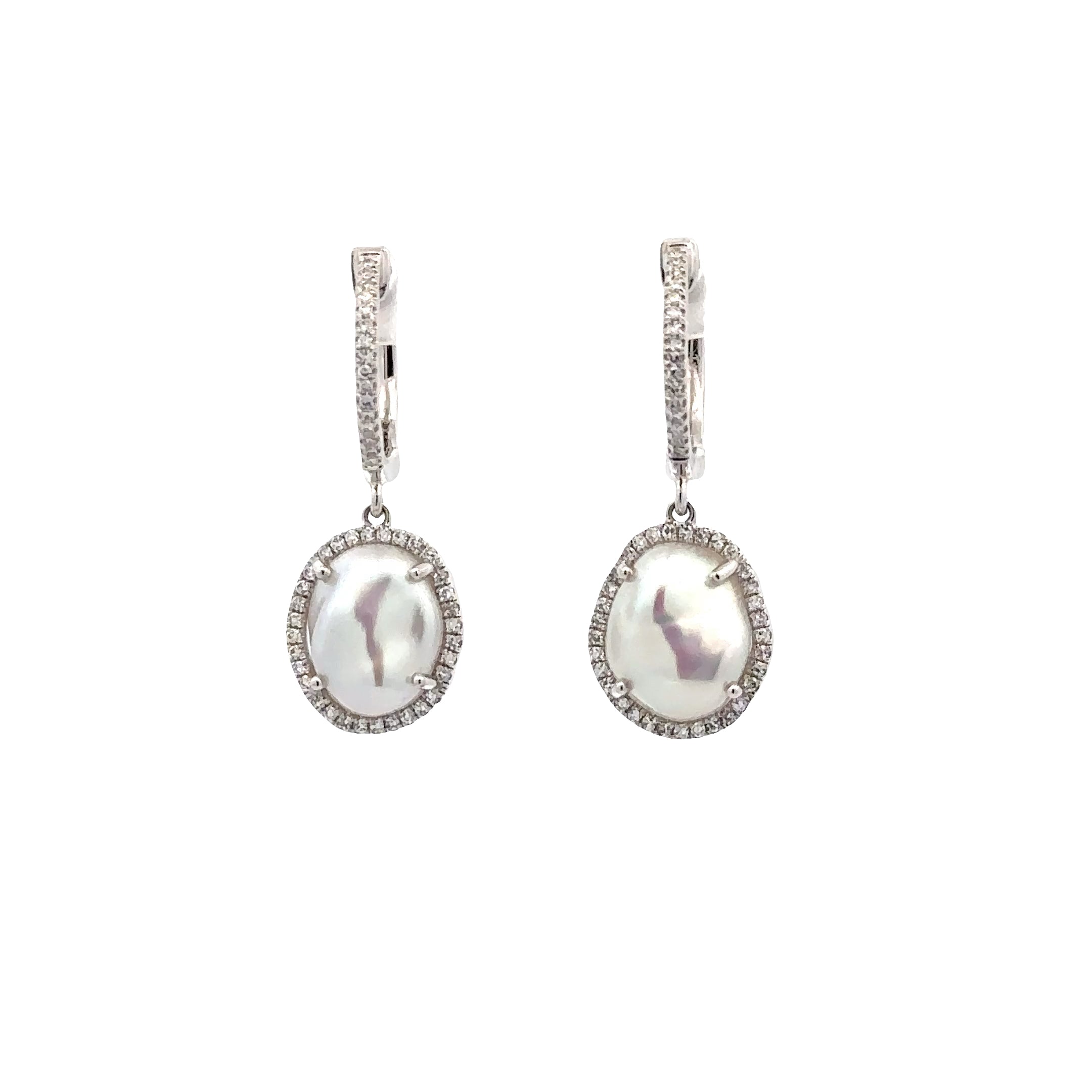 WD1912 14kt Gold Baroque Pearl Drop with Diamond Halo Earrings
