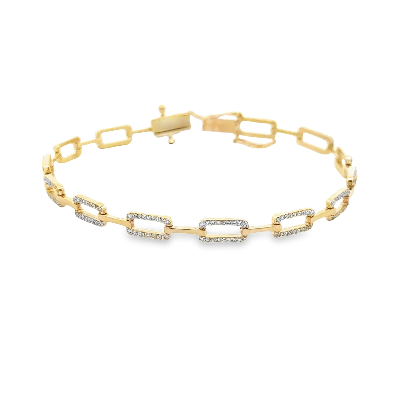 WD1358 14kt Gold Flat Linked with Pave Diamond Detail Bracelet