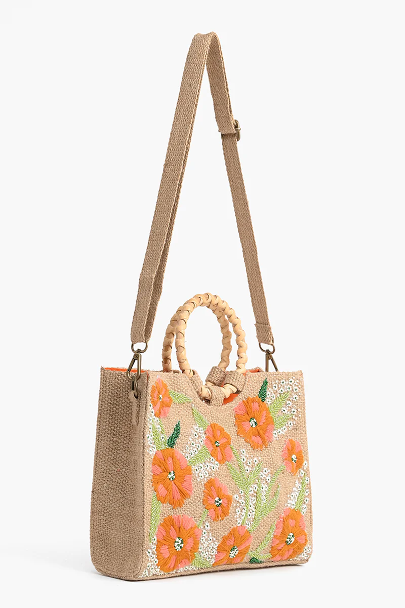 Floral Beaded Jute Handbag America & Beyond