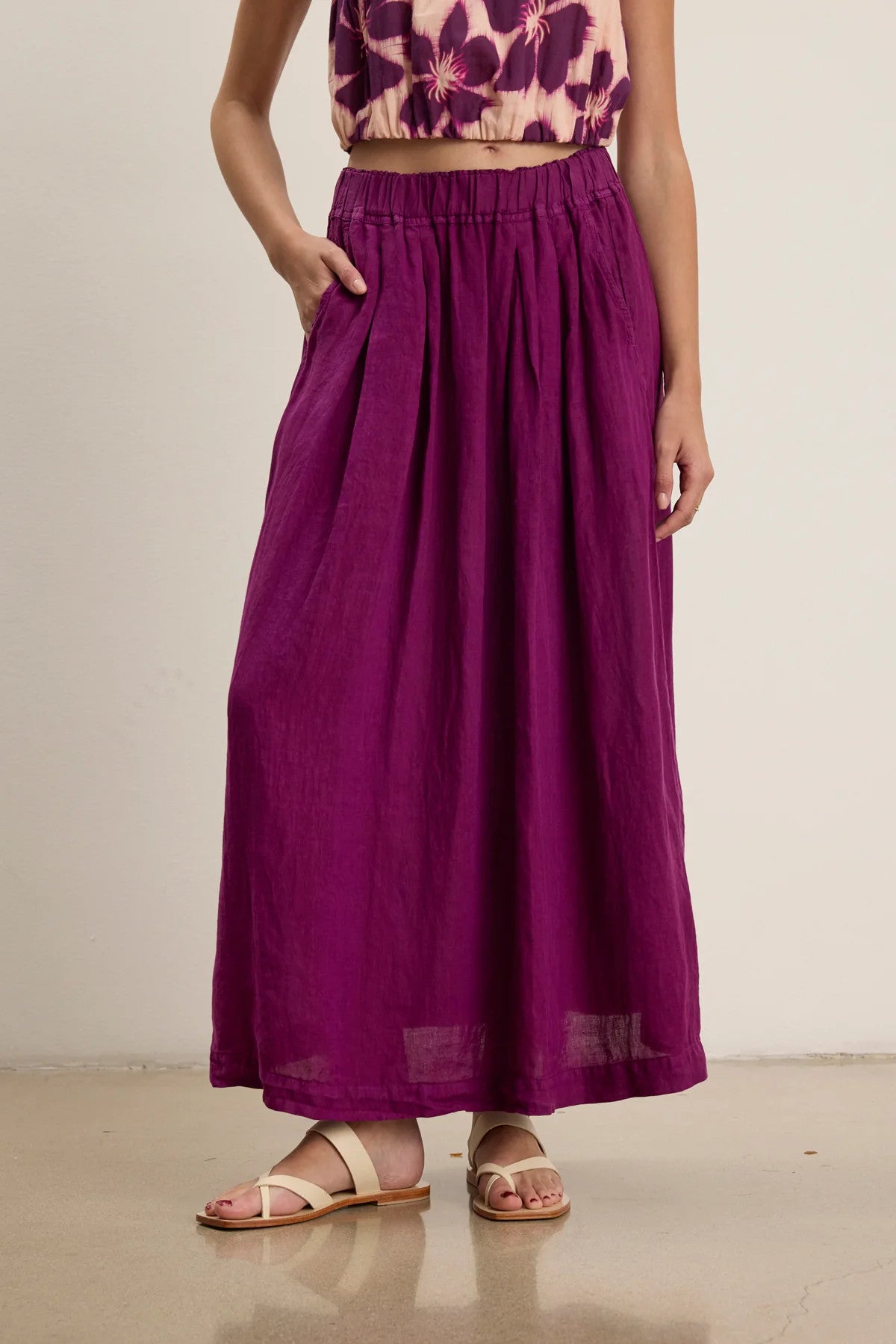 LINDA07g Velvet Maxi Linen Skirt