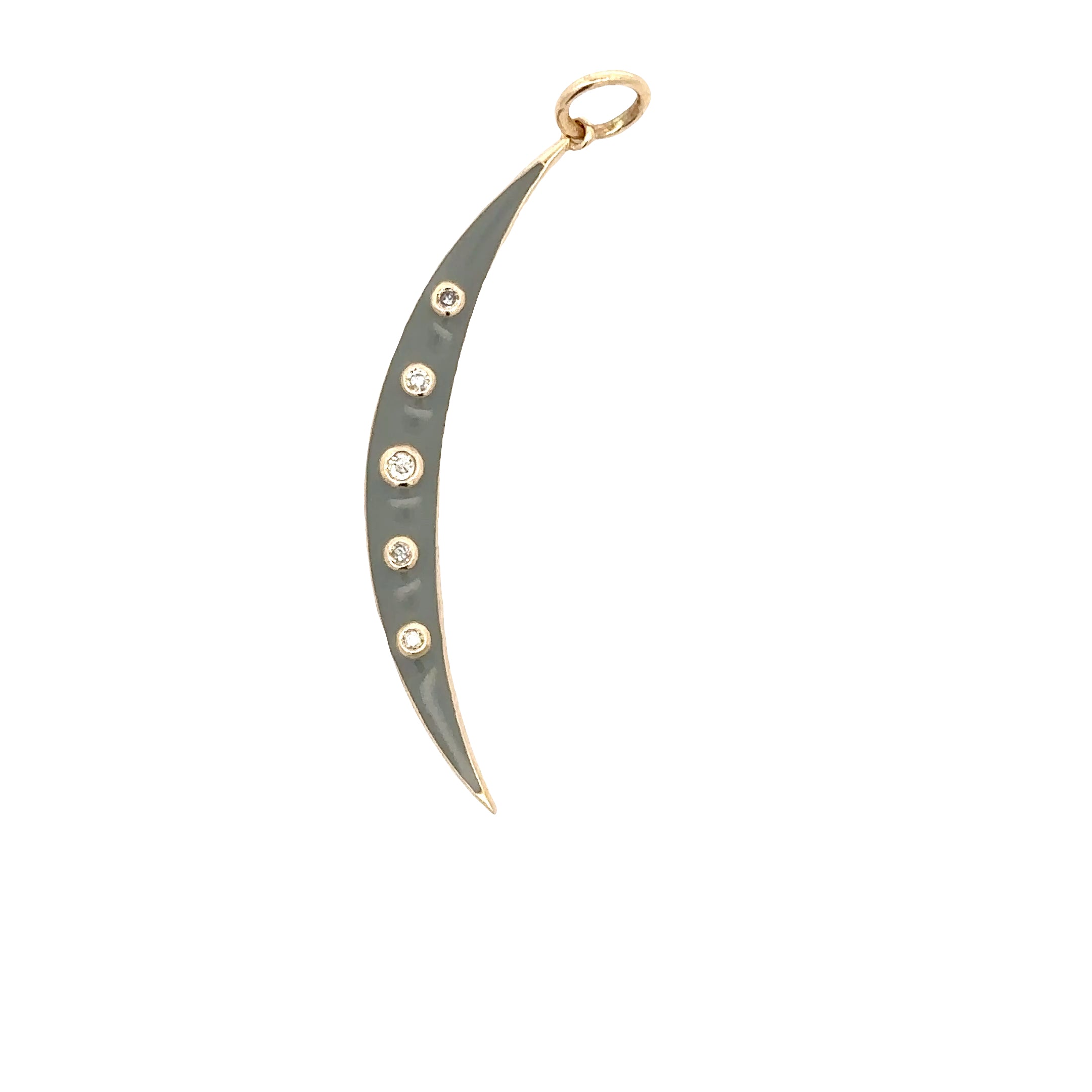 WD1803 14kt Gold Crescent Moon with Grey Enamel and Diamonds