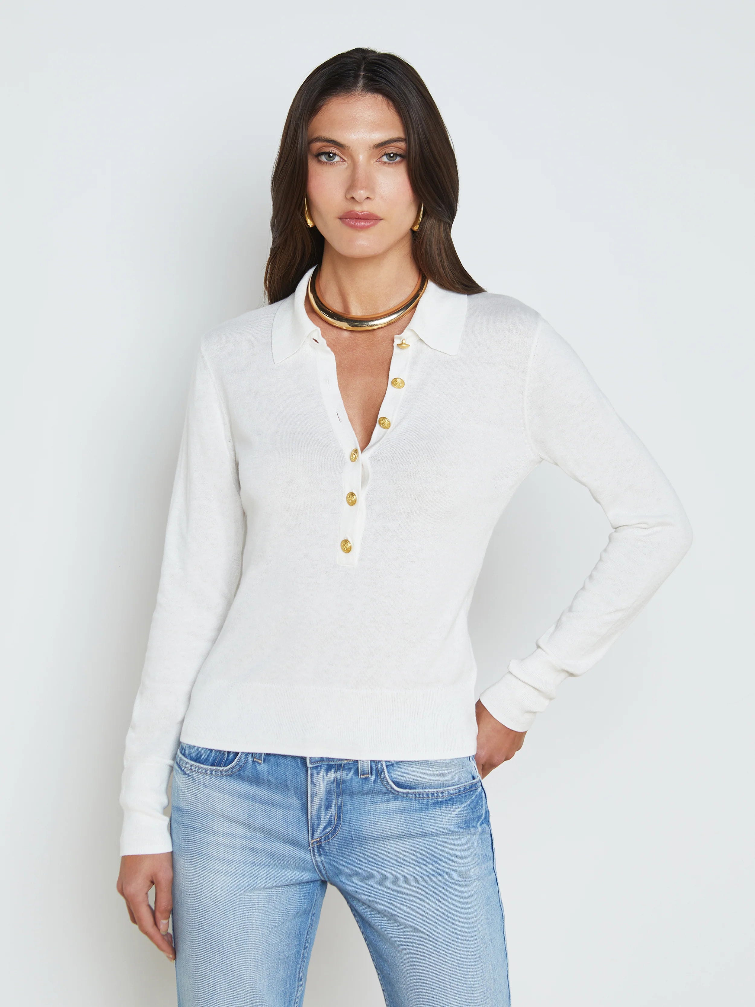 8876PSOwg L'AGENCE Sterling Collared Sweater