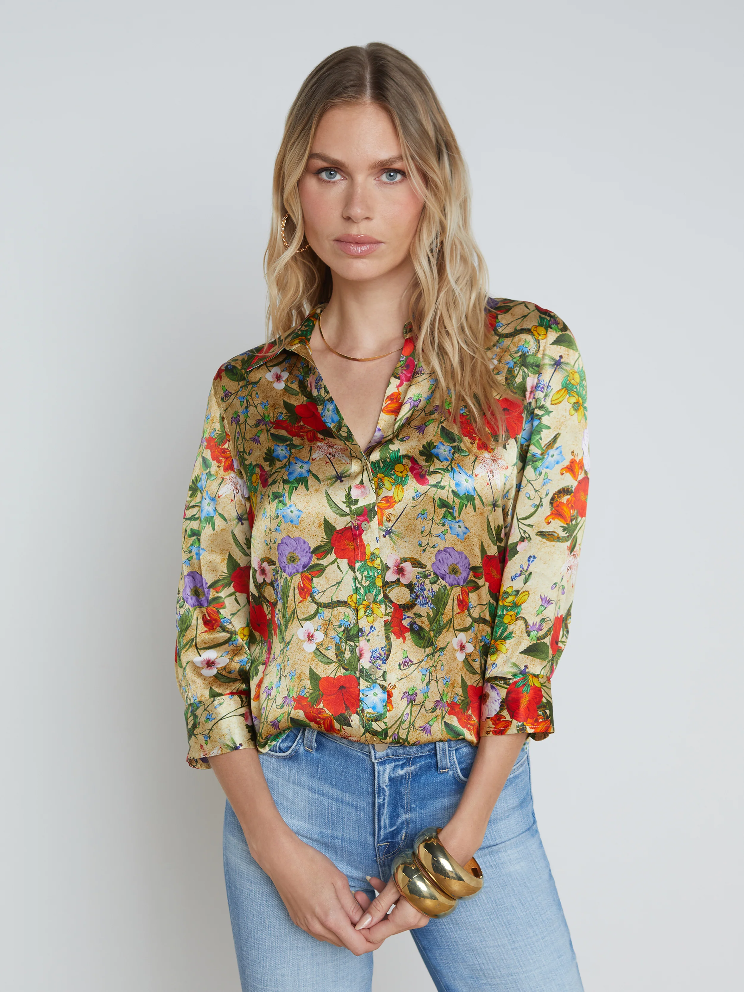 40126BBHymvb L'AGENCE Dani 3/4 Sleeve Silk Blouse