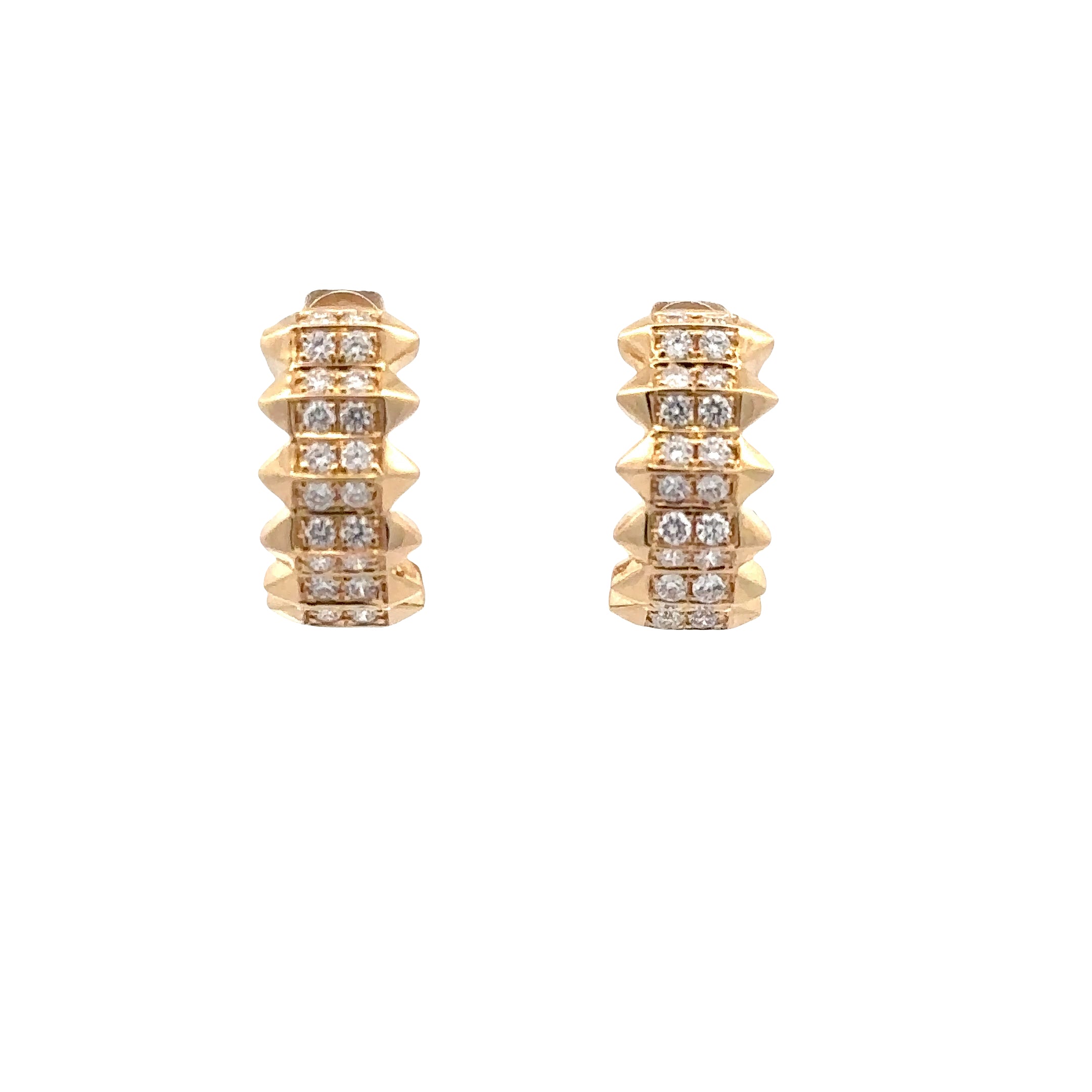 WD1850 14kt gold Edgy Side Spike Hoop with Pave Set Diamonds