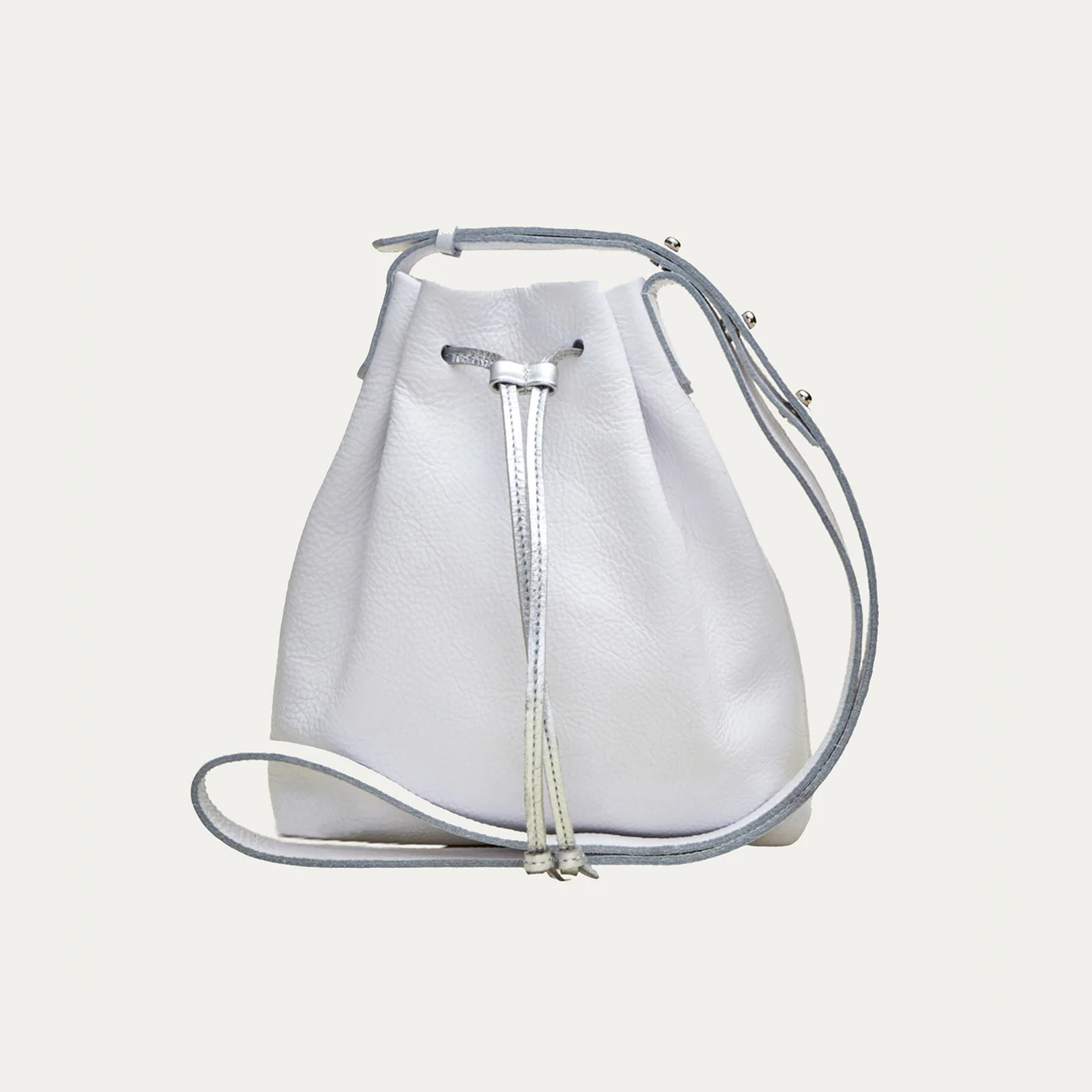 Mini Crossbody Tote | White Leather + Silver Hardware