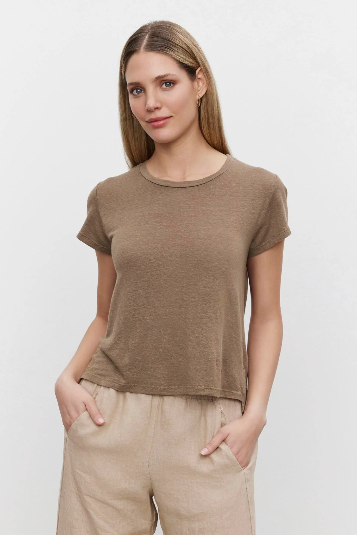 CASEY03anc Velvet Casey Linen Knit Crew Neck Tee