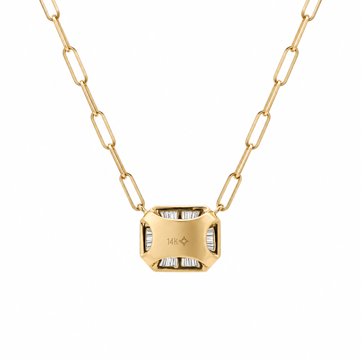 WD1973 14kt Gold Emerald & Diamond Baguette Necklace