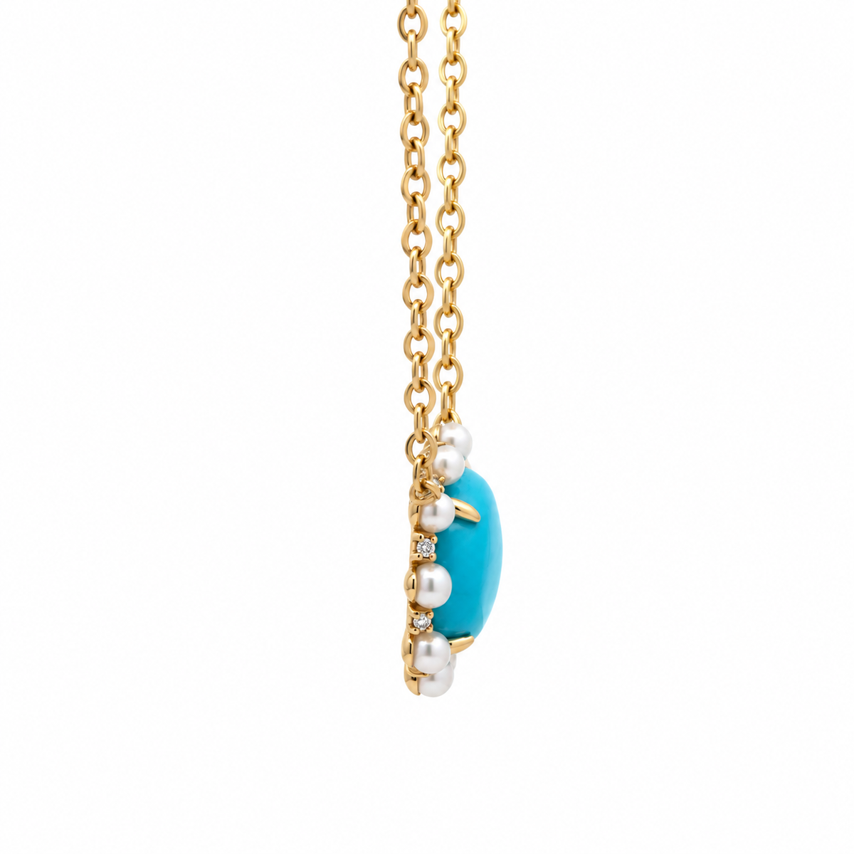 WD1972 14kt Gold Turquoise Cabochon, Pearl & Diamond Necklace