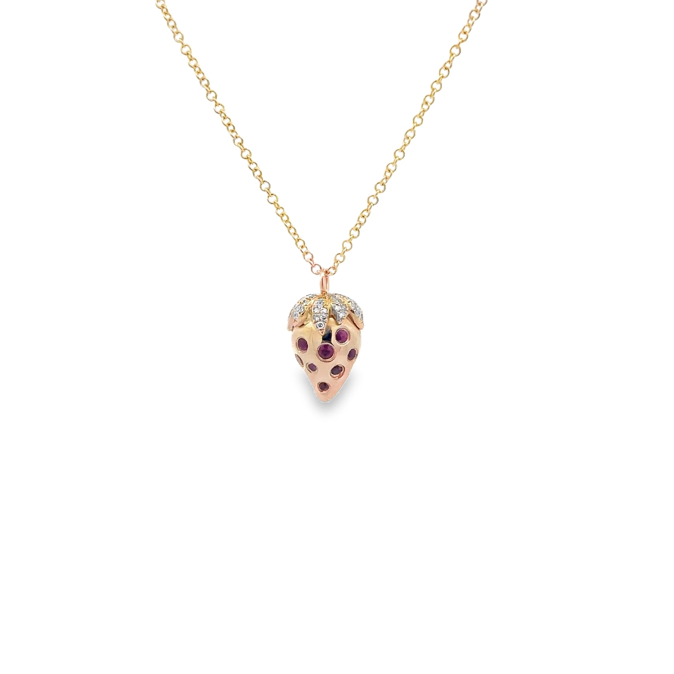 WD1681 14kt Gold Strawberry Pendant Necklace with Rubys and Diamonds