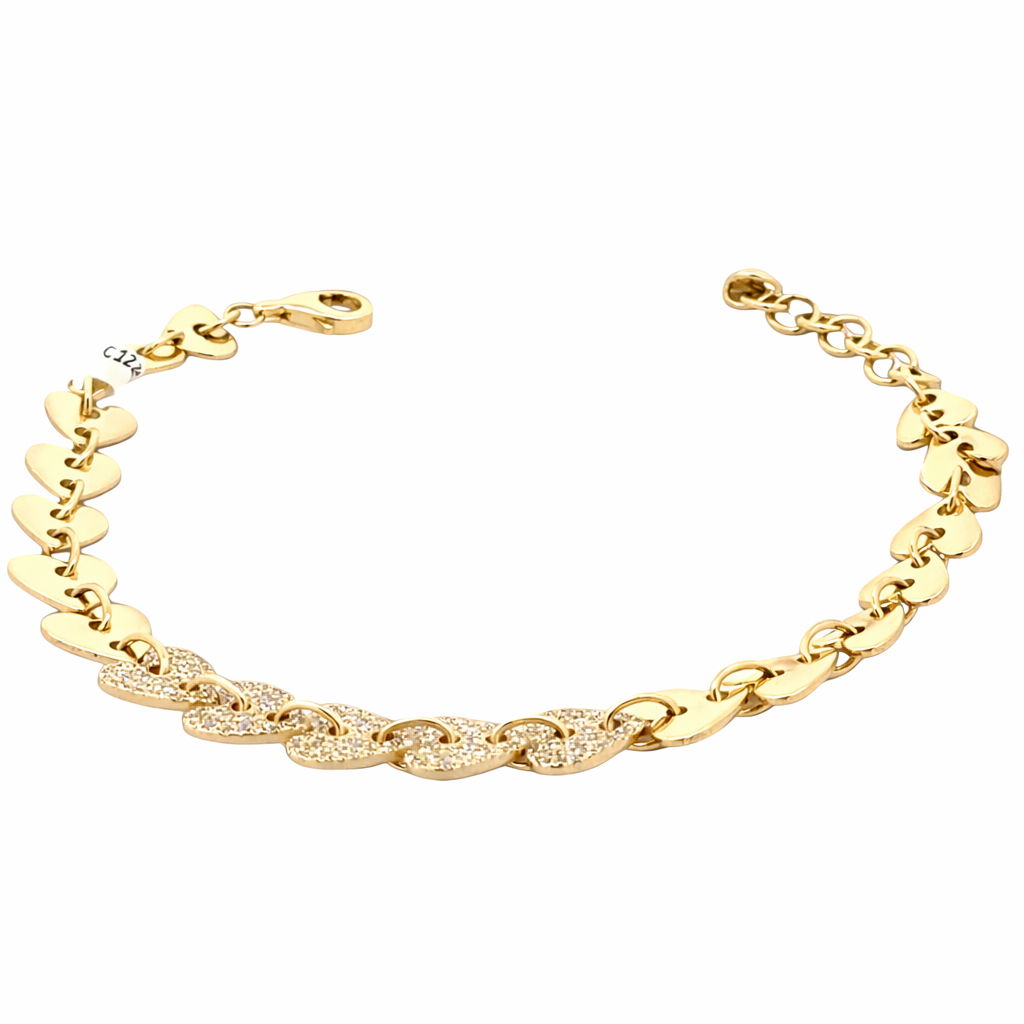 14006DWB4YXA1 14kt Gold Hert Chain Bracelet with Diamonds