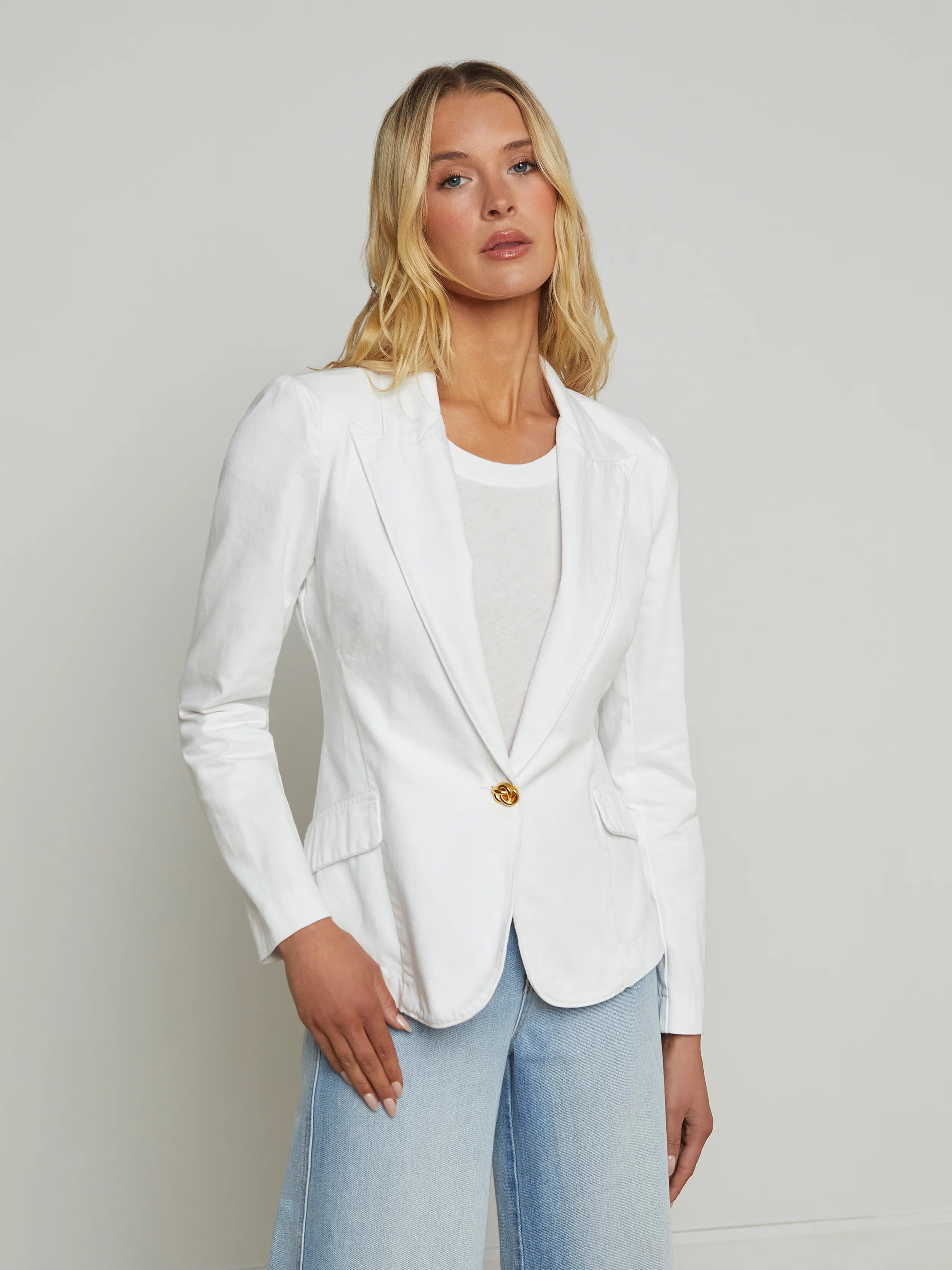 1906KDWblan L'AGENCE Baldwin Denim Blazer