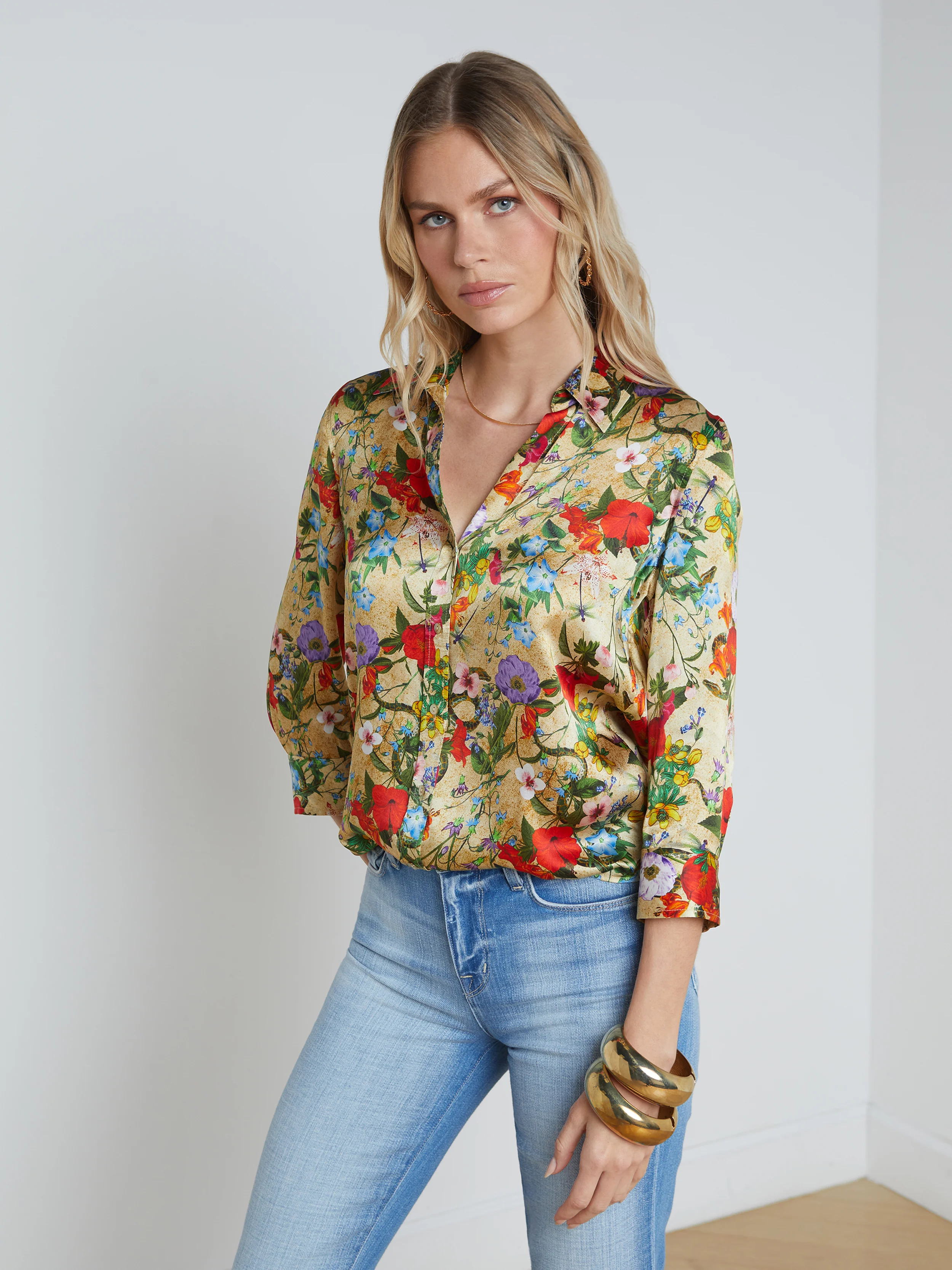 40126BBHymvb L'AGENCE Dani 3/4 Sleeve Silk Blouse