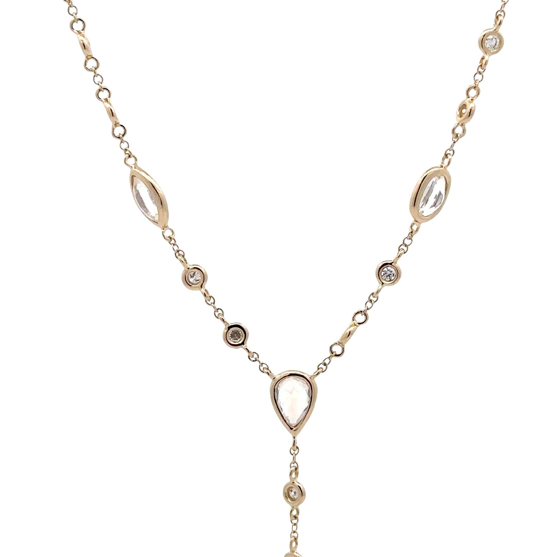 WD1871  14kt Gold, Moonstone, and Diamond Lariat Necklace