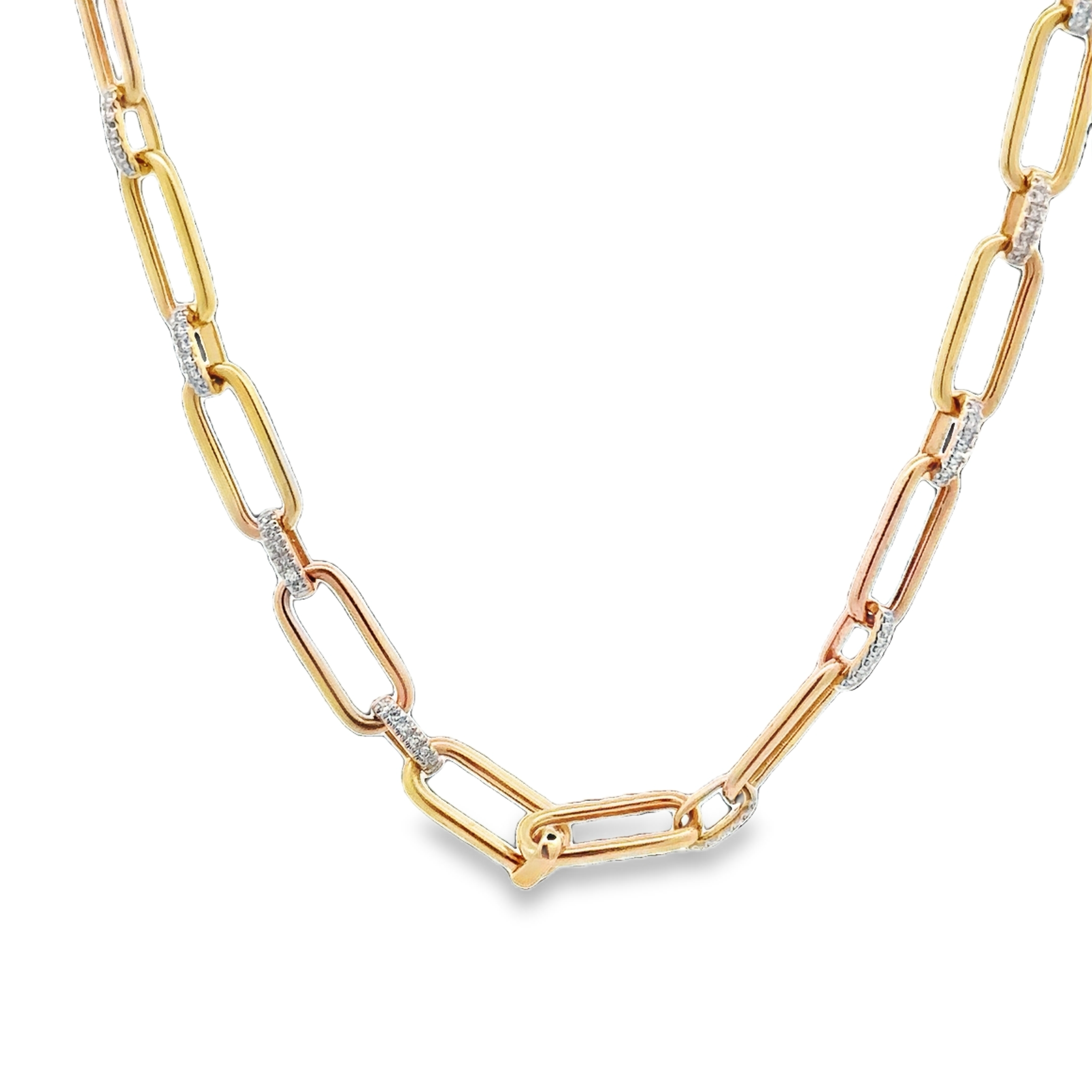 WD1701 14kt Gold PaperLink Chain With Pave Diamonds