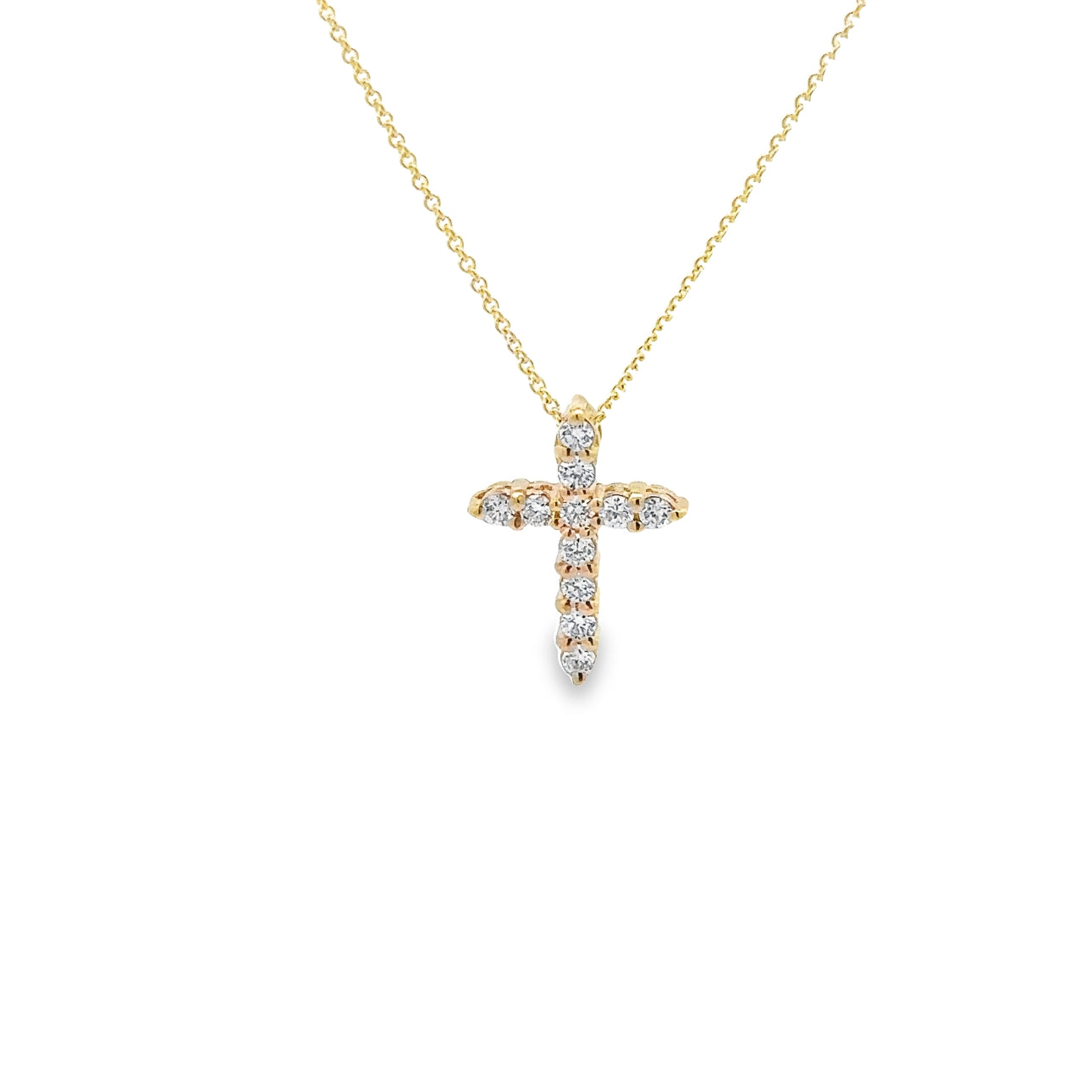 WD1346 Yellow Gold Shared Prong  Diamond Cross Necklace