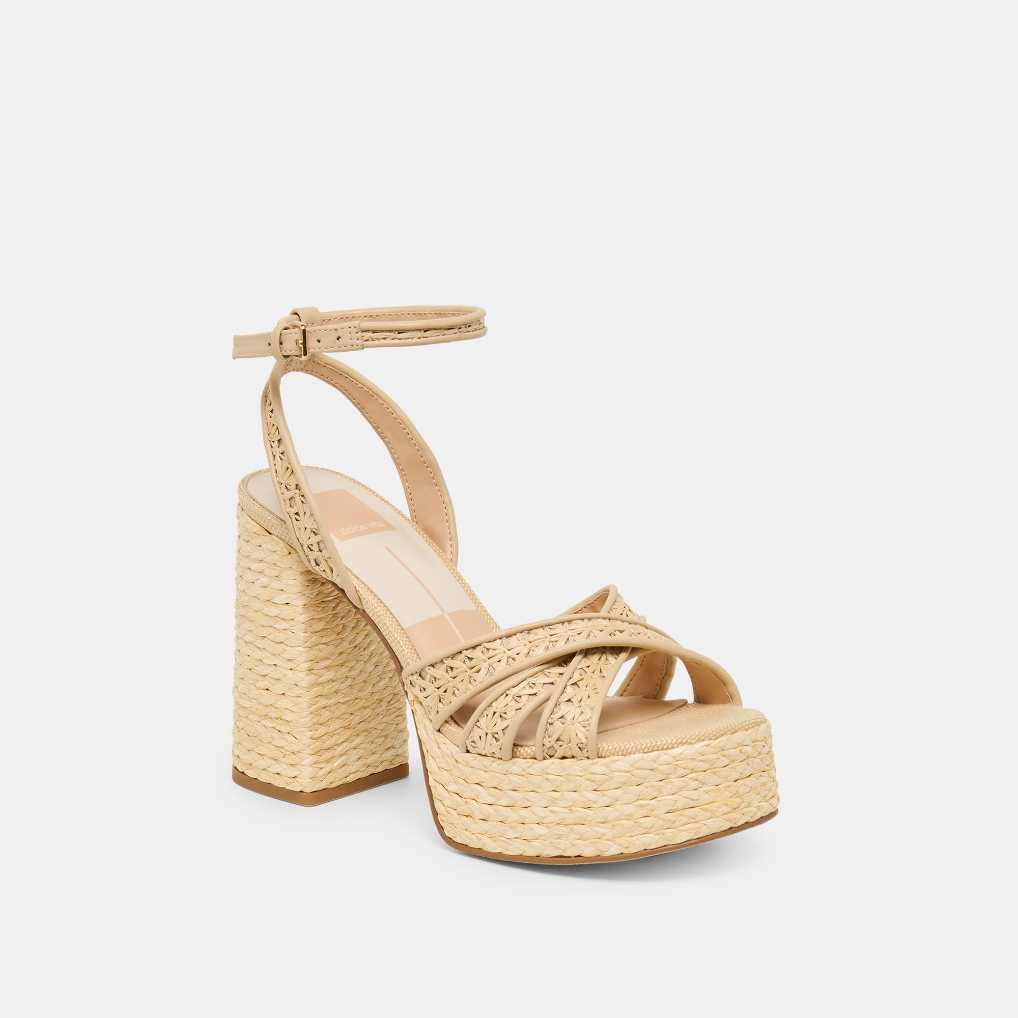 VDanila dolce vita Cross Hatch Raffia Block heel