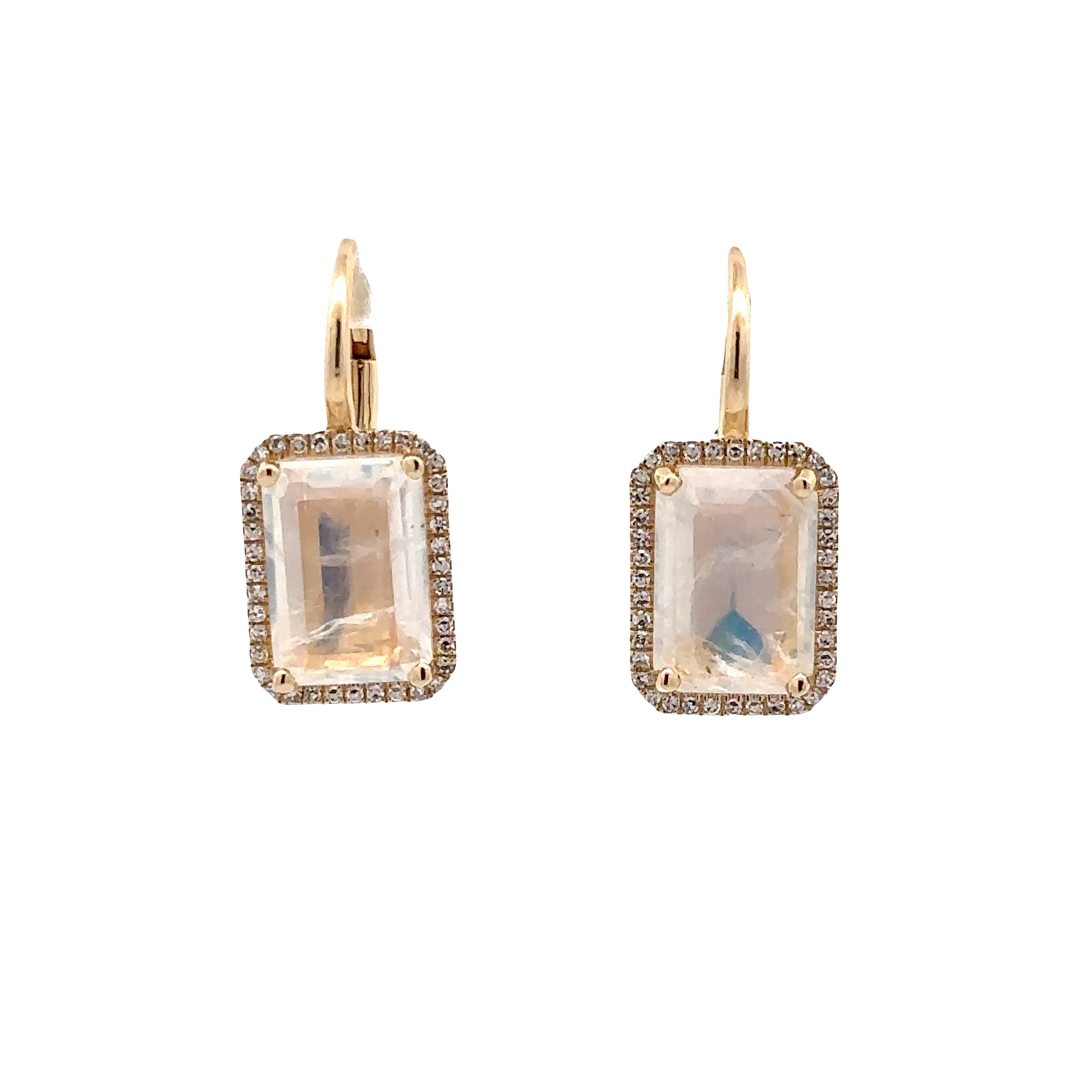 WD1812 14kt Yellow Gold Emerald Cut Moonstone with Diamond Halo
