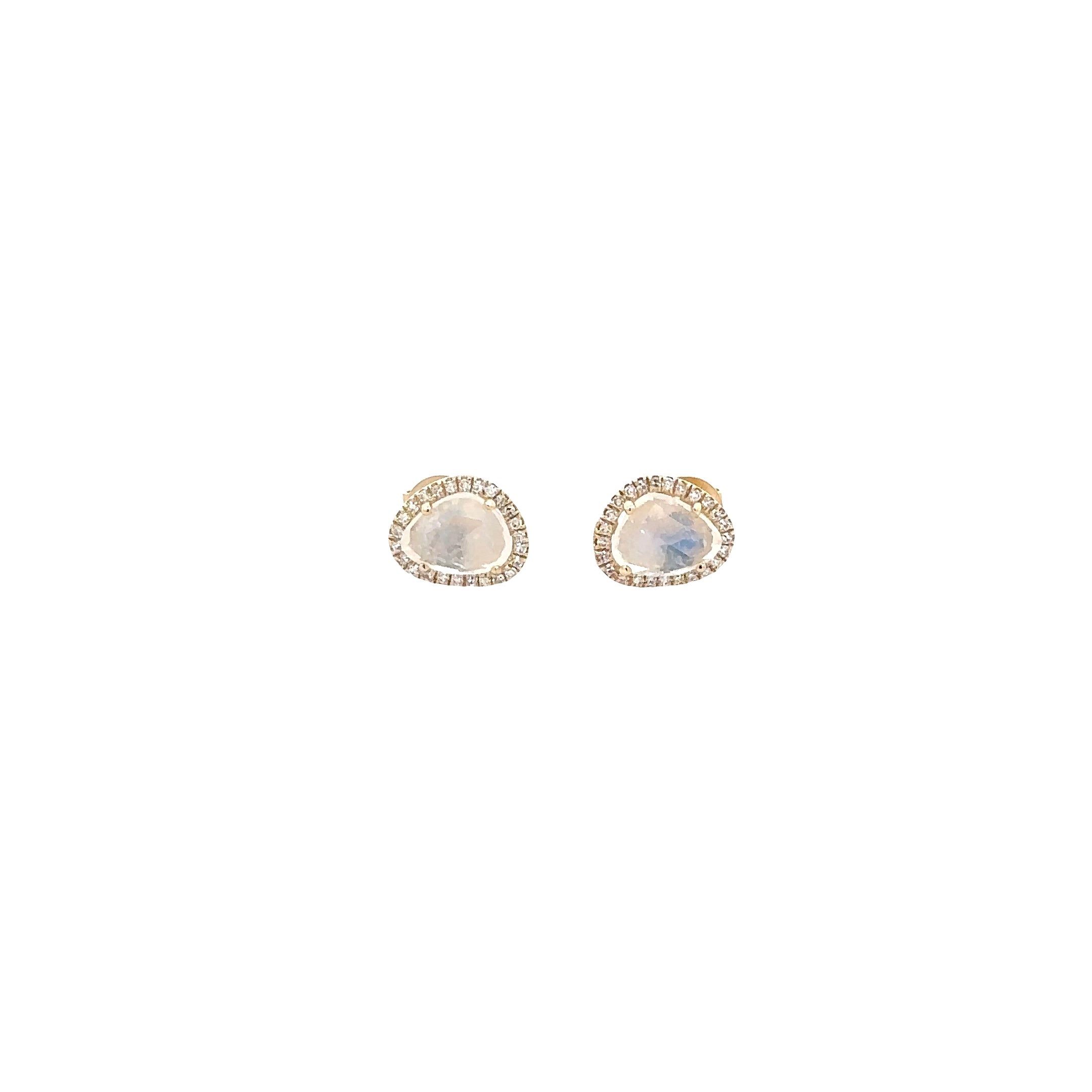 WD1354 14KT Gold Organic Shaped Moonstone with Diamond Halo Stud Earrings