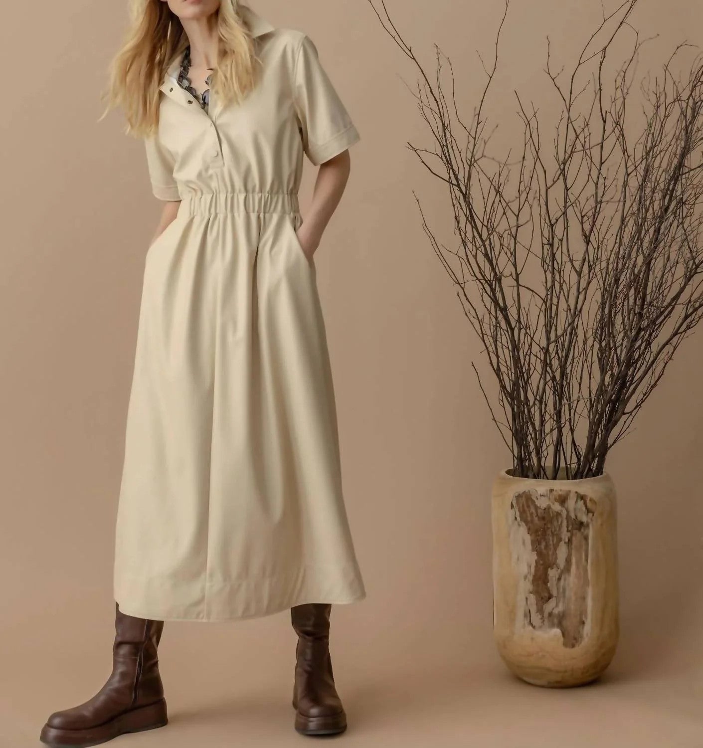 PA2711p Lilla P Elastic Waist Short Sleeve Dress