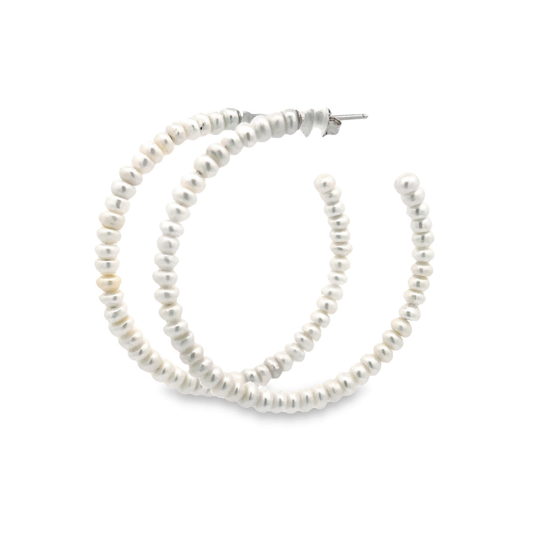 LG127 Large Pearl  sterling silver Hoops