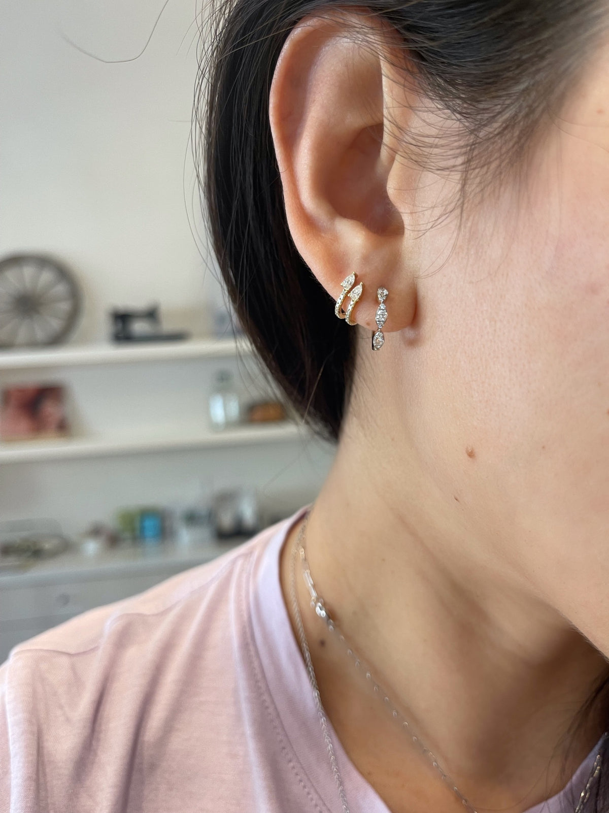 WD582 - Pear and Pave Cuff Huggie Earring
