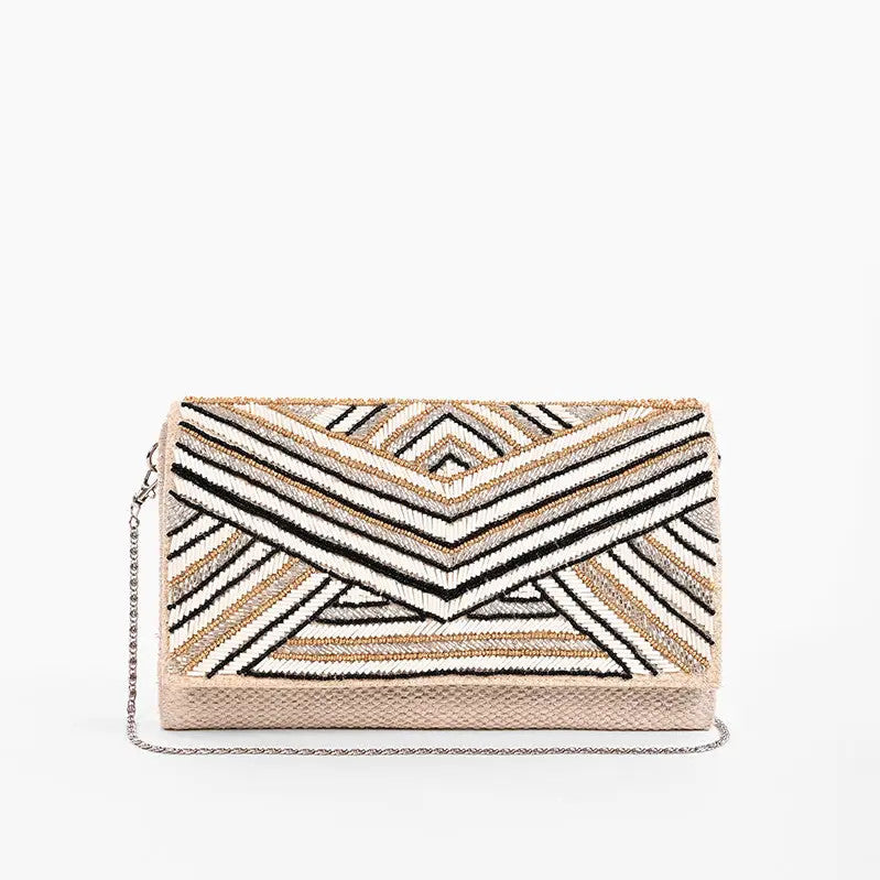 AB21-129 America & Beyond Golden Glam Hand Beaded Clutch