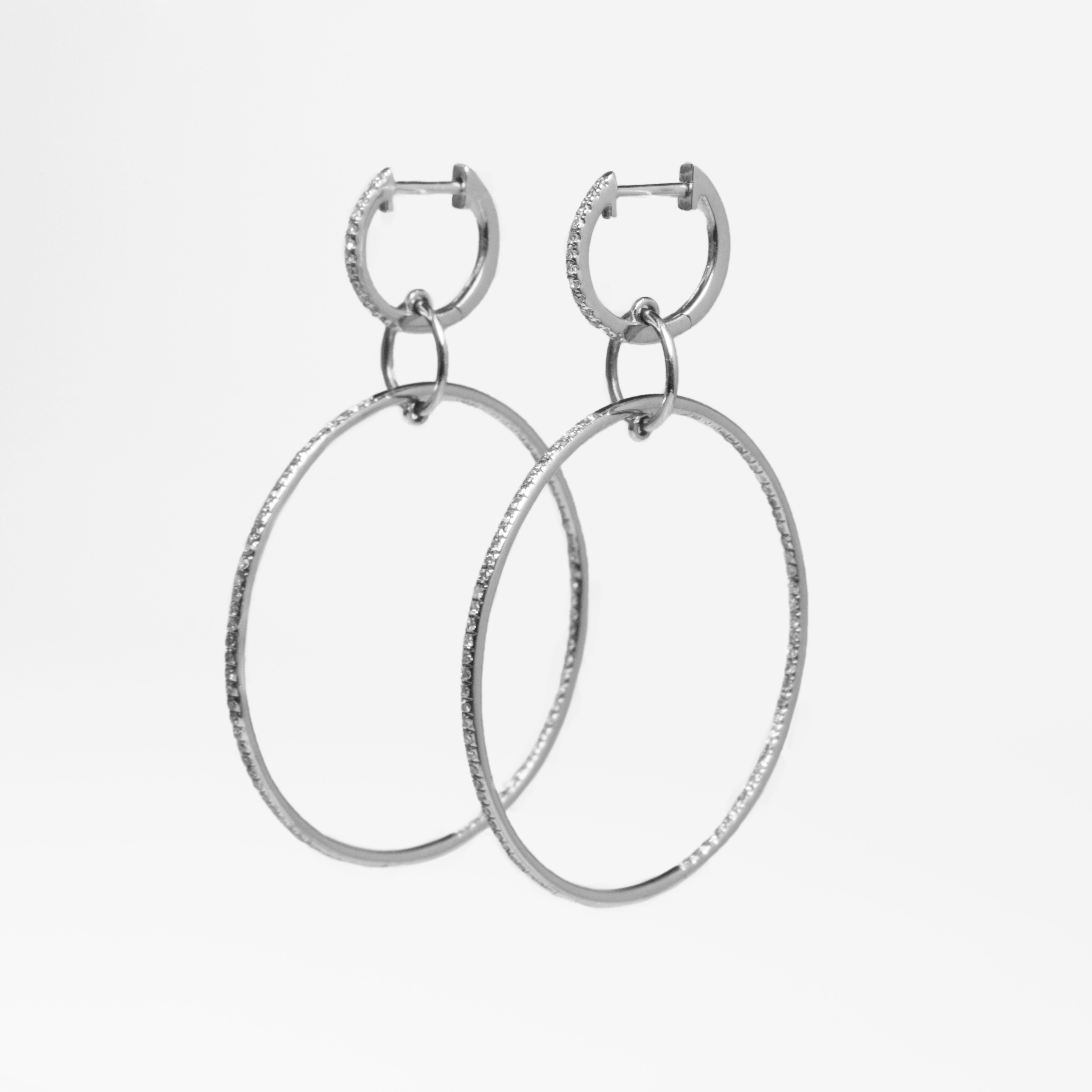 WD462 14kt Double Loop pave diamond hoops