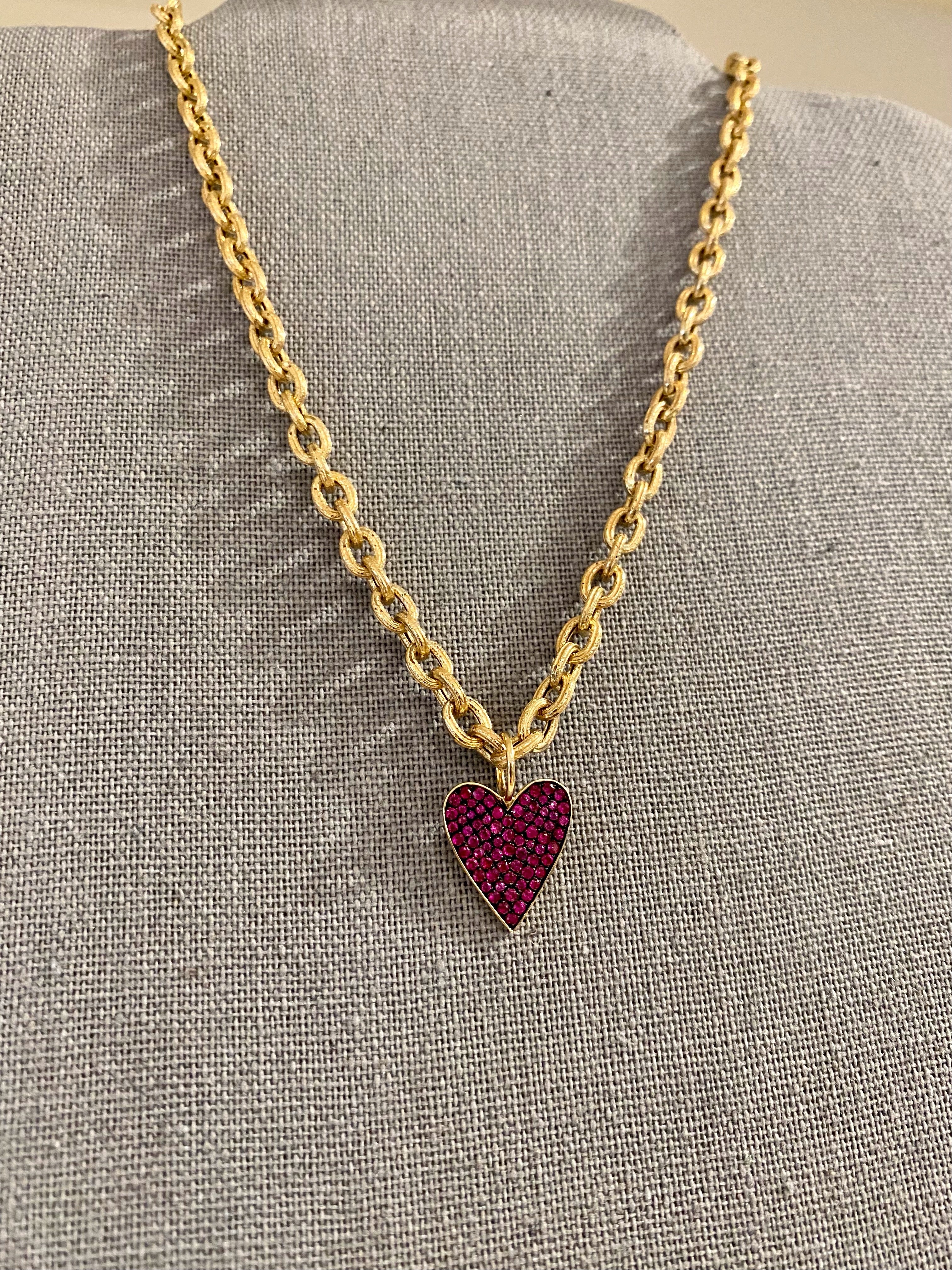 WD945 14kt gold Pave Ruby heart PENDANT Only