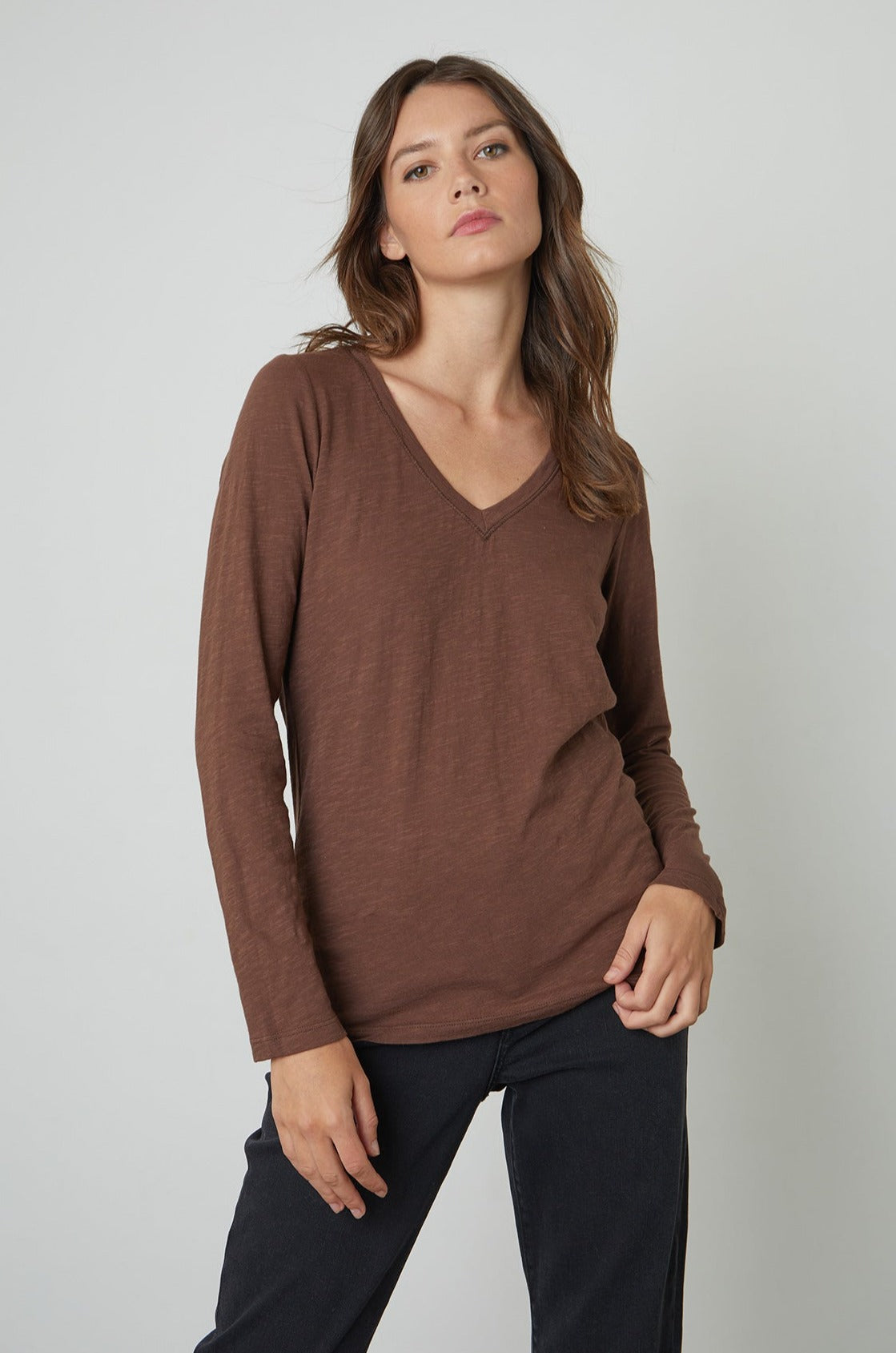 Blaire03N velvet Long Sleeve v-neck Tee