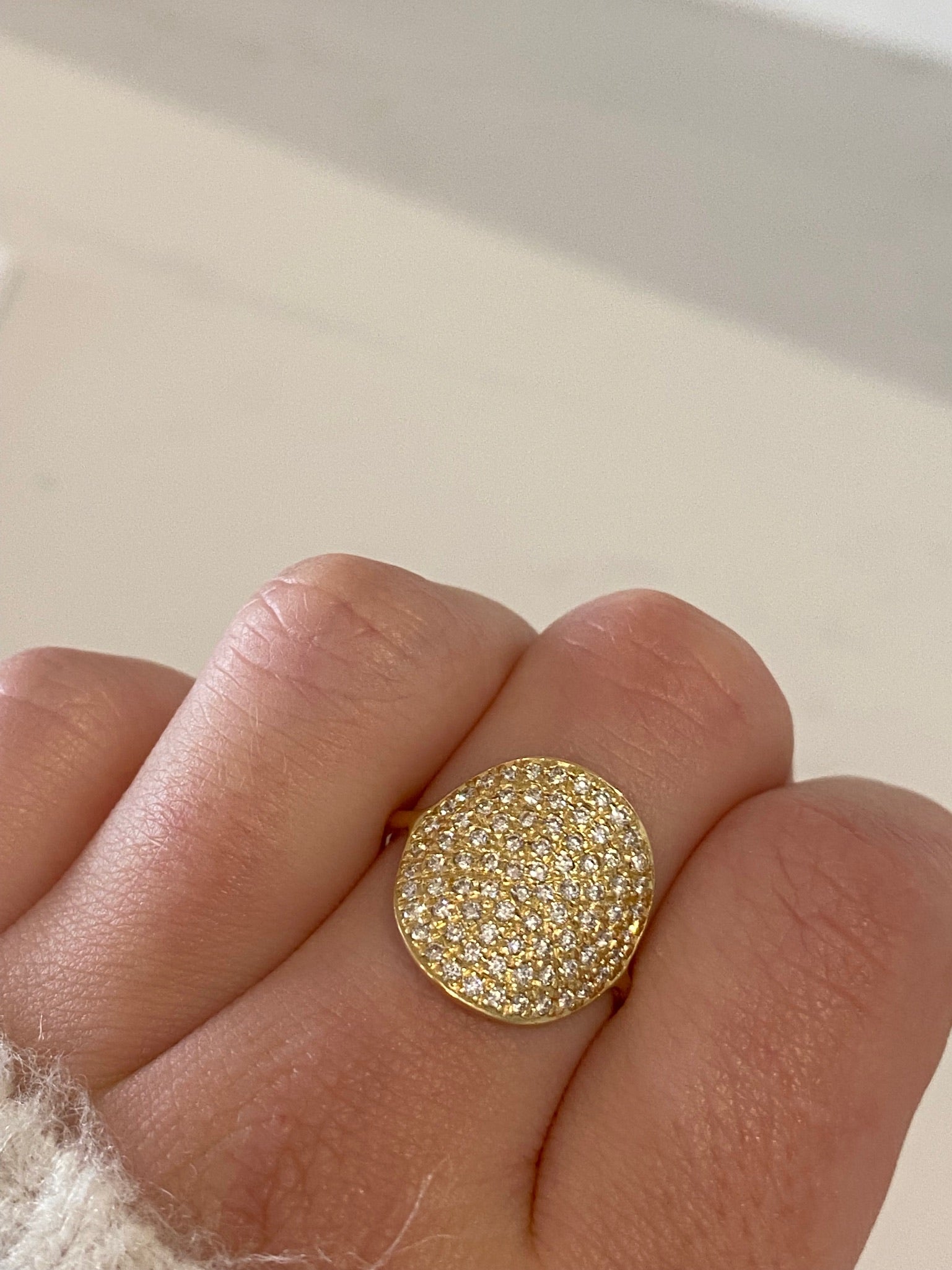 WD142 14KT Curved Pave Diamond Disk Ring