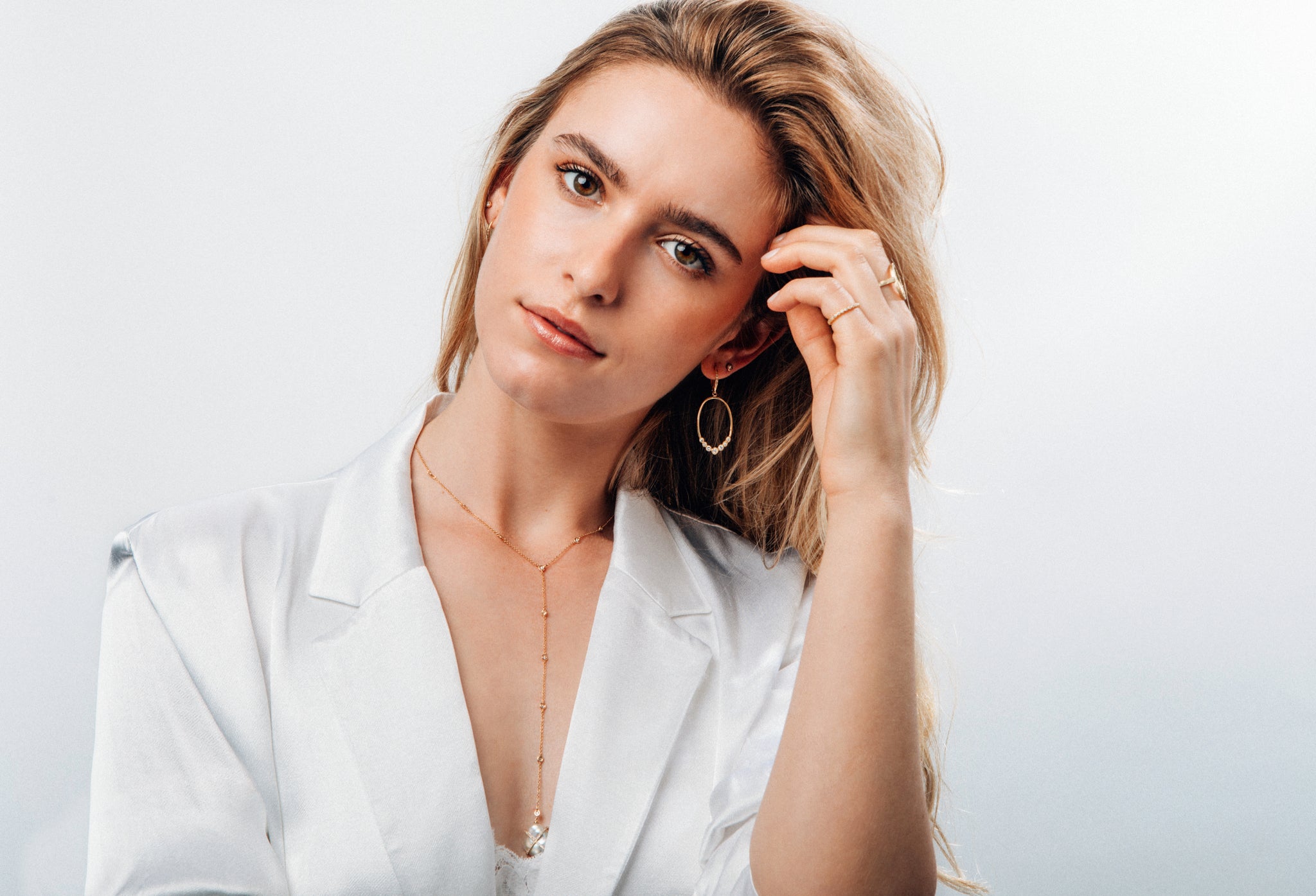 WD481, 14kt gold, .49ct diamond and pearl lariat necklace